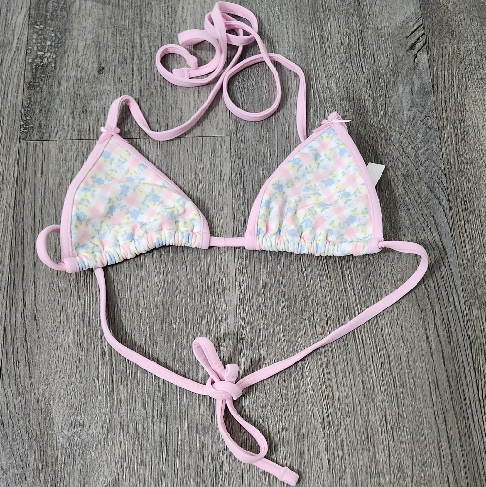 New!Pink X Frankies Bikini‎ Cape May Bikini Top -Daisy Gingham